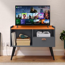 Rack Tv 32" Home Estante Sala Estar Recepção 1 Porta 2 Nichos Pés Retrô Decoração Moderna - - 2