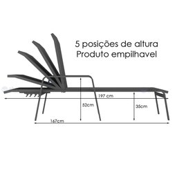 Kit 3 Espreguiçadeira Piscina Alumínio Preto Tela Marrom - 2