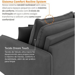 Sofá Cama Retrátil e Reclinável 180cm Madri Movenzo Estofados Veludo - 7