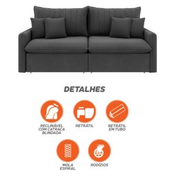 Sofá Cama Retrátil e Reclinável 180cm Madri Movenzo Estofados Veludo - 12