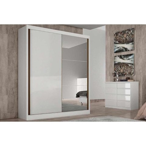 Guarda Roupa Solteiro 2 Portas de Correr e 3 Gavetas C-espelho Thor Plus Branco - Novo Horizonte