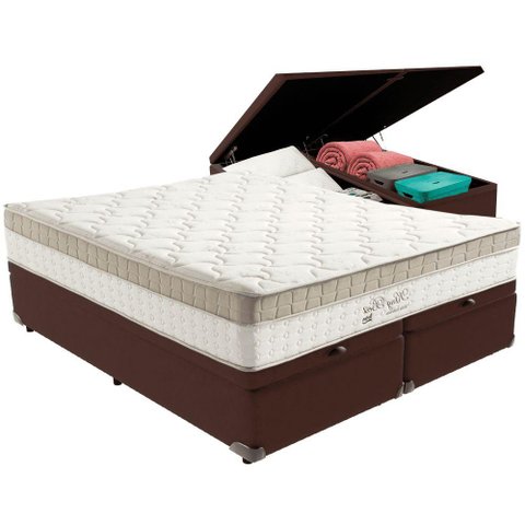 Cama Box Baú Marrom e Colchão King Best Molas Ensacadas Queen 158x198x33 Anjos