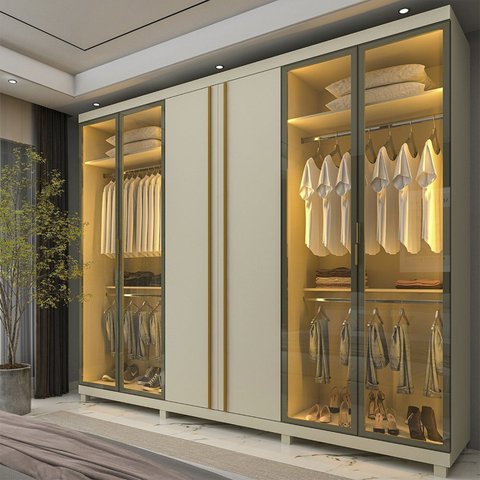 Guarda-Roupas Casal 6 Portas com 4 Portas Reflecta com Pés com LED Absolut New 100% MDF