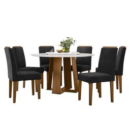 Mesa de jantar Ambiente 135x135 cm com Tampo Giratório Isabela com Vidro Ype Off White e 6 Cadeiras  - 5