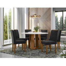 Mesa de jantar Ambiente 135x135 cm com Tampo Giratório Isabela com Vidro Ype Off White e 6 Cadeiras  - 1