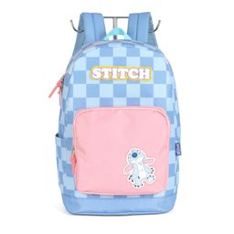 Mochila de Costas Stitch Xadrez Azul Bolso Rosa - Luxcel - 1