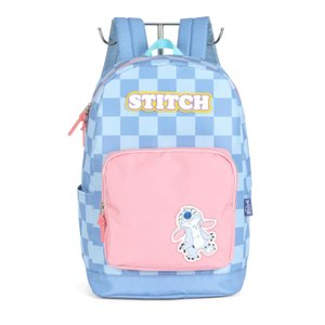 Mochila de Costas Stitch Xadrez Azul Bolso Rosa - Luxcel