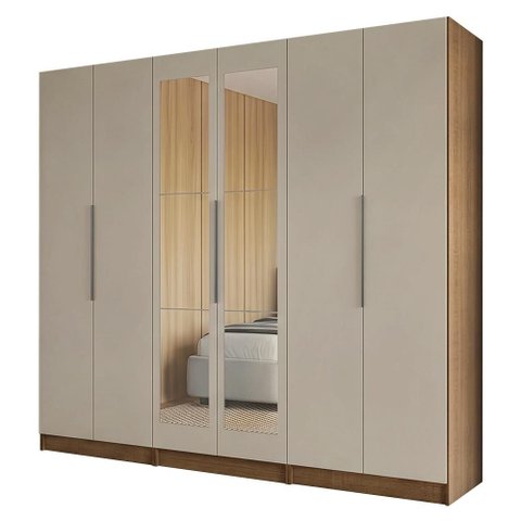 Guarda-Roupa Modulado 240 cm 6 Portas com Espelhos 6 Gavetas Rustic/Crema Neo Madesa 04