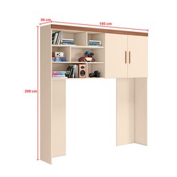Jogo de Quarto Chiara com Roupeiro 2 Portas, Módulo Aéreo e Cama com Auxiliar - Off White / Amadeira - 3