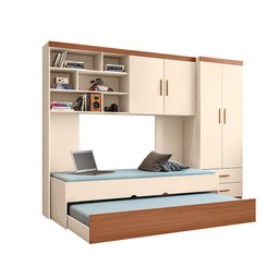 Jogo de Quarto Chiara com Roupeiro 2 Portas, Módulo Aéreo e Cama com Auxiliar - Off White / Amadeira - 2