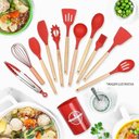 Ver imagem 2 de Colher de Silicone Multiuso com Cabo de Madeira Vermelho em Casa Tem