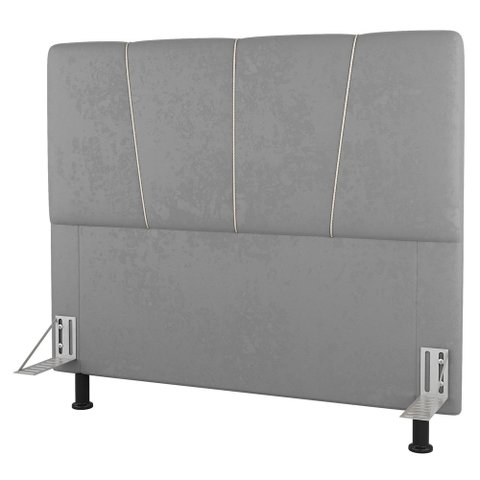 Cabeceira Cama Box Casal Queen Size Amber 160cm Estofada Linho Cinza Claro - Desk Design