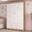 Ver imagem 1 de Guarda-roupa Infantil 122cm 4 Portas e 2 Gavetas Realeza Multimóveis Mp4453 Madeirado/branco