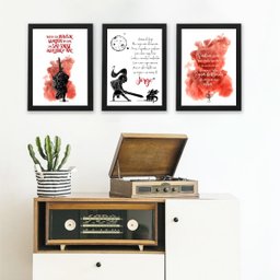 Kit 3 Quadros Frases Ogum - São Jorge 33x24cm - com Vidro:moldura Preta - 1