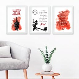 Kit 3 Quadros Frases Ogum - São Jorge 33x24cm - com Vidro:moldura Preta - 2