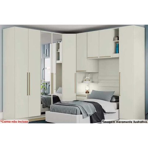 Quarto Casal Modulado 6 Peças (1 Armário Aéreo + 4 Guarda Roupas + 1 Complemento) 67 Areia - Henn