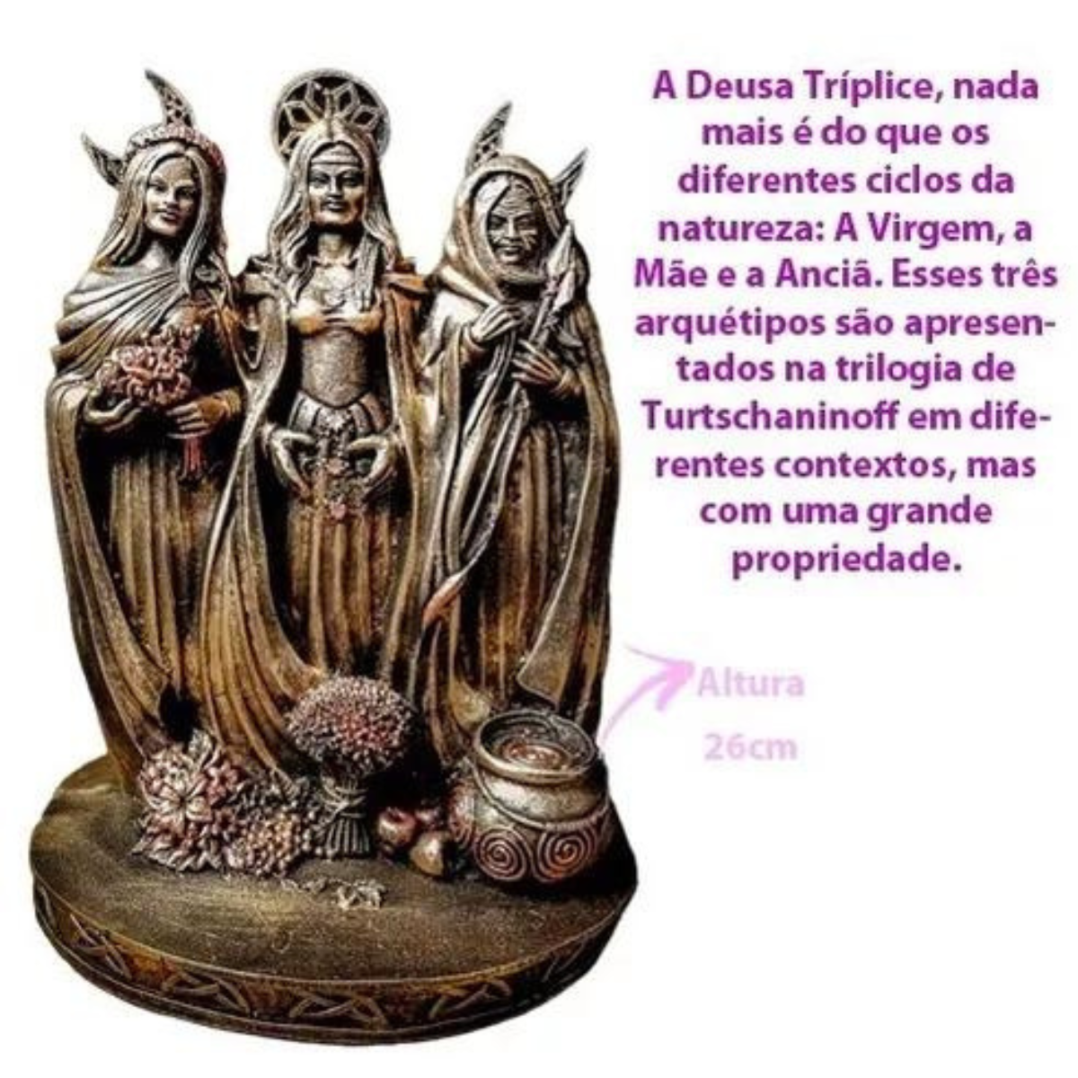 Deusa Tríplice - Resina - Dourado - Hécate Bruxa - Estatueta Enfeite - 26cm - 4