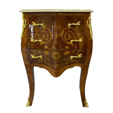 Cômoda Clássica Marchetada 3 Gavetas com Tampo em Mármore 75x65x40cm