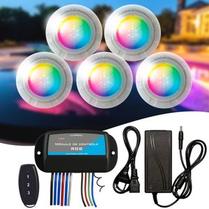 Kit Led Colorido RGB para Piscina 5 Refletores 9W e Módulo de Comando e Controle Remoto - Luxpool