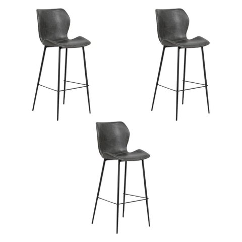 Kit 3 Banquetas Alta com Encosto para Bancada Cozinha Penha R02 PU Cinza Chumbo - Mpozenato