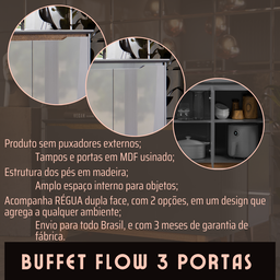 Aparador Buffet 3 Portas Moderno Mdf/mdp Multiuso Retro Top - 2