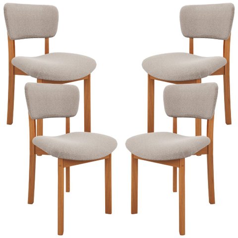 Kit 04 Cadeiras para Sala de Jantar Cozinha Living Estofada Dara L02 Bouclê Creme - Lyam Decor