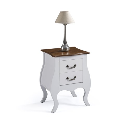 Mesa de Cabeceira Bombê com 2 Gavetas 1026 Linz Móveis - Laca Branca/imbuia Glazer