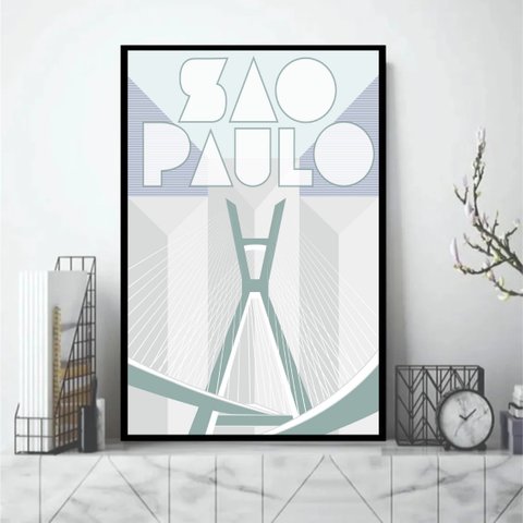 Quadro São Paulo City - Ponte Estaiada 24x18cm:moldura Preta