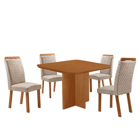 Mesa de Jantar Olimpia 90cm Tampo MDF Laminado Canto Copo com 4 Cadeiras Aline