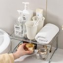 Ver imagem 5 de Organizador Acrílico Dobrável Empilhável Prateleira Multiuso Cosméticos Armário Despensa Cozinha Ban