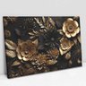 Quadro Decorativo Floral Luxo Flores Preto e Dourado em Tela Canvas Tacolado Borda Infinita 80 X 120 - 1
