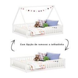 Cama Casal Infantil Montessoriana Branco Madeira Casa com Estrado Ravi Idimex - 5