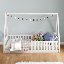 Cama Casal Infantil Montessoriana Branco Madeira Casa com Estrado Ravi Idimex - 2