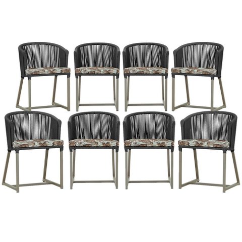 8 Cadeiras de Jantar Área Noronha em Alumínio com Pintura Fendi Corda Náutica Estofado 6 Trama Origi