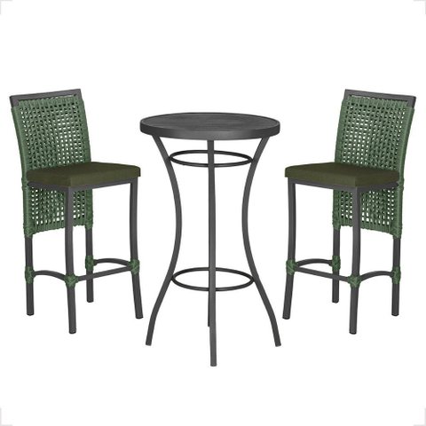 Mesa Bistro e 2 Banquetas Roma Preta Corda Náutica 13 Trama Original