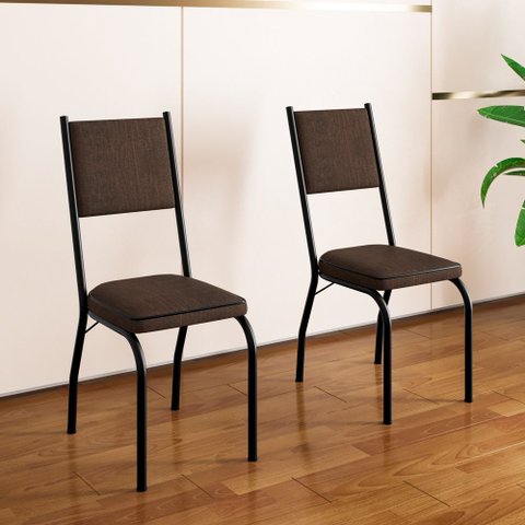Kit 2 Cadeiras de Jantar em Aço Tubular 258 Sf Preto/Assento Imbuia - Movelpolo
