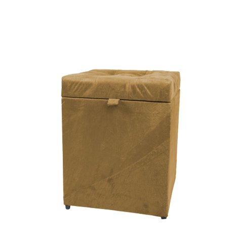 Puff Baú Estofado em Suede Amassado 1 Lugar Quadrado - Bege Escuro