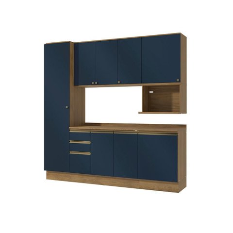 Armário de Cozinha Compacta Nicho Micro-ondas 100% Mdf 230cm Nogueira/azul Profundo Celeste