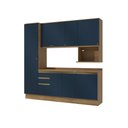 Ver imagem 1 de Armário de Cozinha Compacta Nicho Micro-ondas 100% Mdf 230cm Nogueira/azul Profundo Celeste