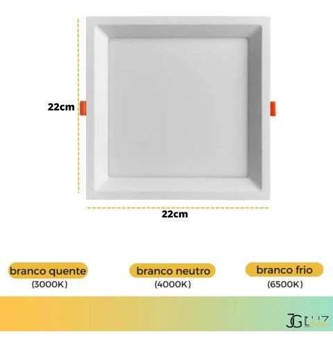 Painel Plafon Embutir Quadrado Led 18w Bivolt Bco / Pto Opus - Branco - Bco Quente 3000k - 4