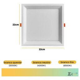 Painel Plafon Embutir Quadrado Led 18w Bivolt Bco / Pto Opus - Branco - Bco Quente 3000k - 4