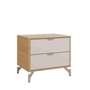 Ver imagem 1 de Mesa de Cabeceira 2 Gavetas Altis 60 cm - Off White Fosco c/ Carvalho - Champanhe