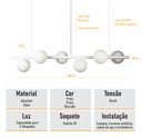 Ver imagem 5 de Lustre Pendente Figo Branco - 6 Globos Esfera de Vidro Branco