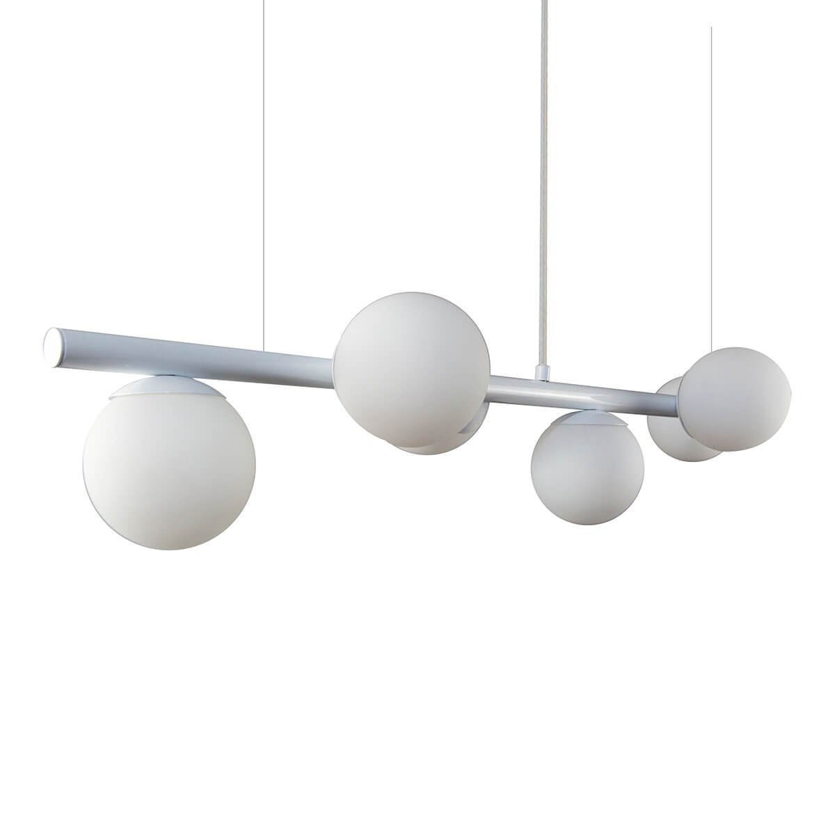 Lustre Pendente Figo Branco - 6 Globos Esfera de Vidro Branco - 4