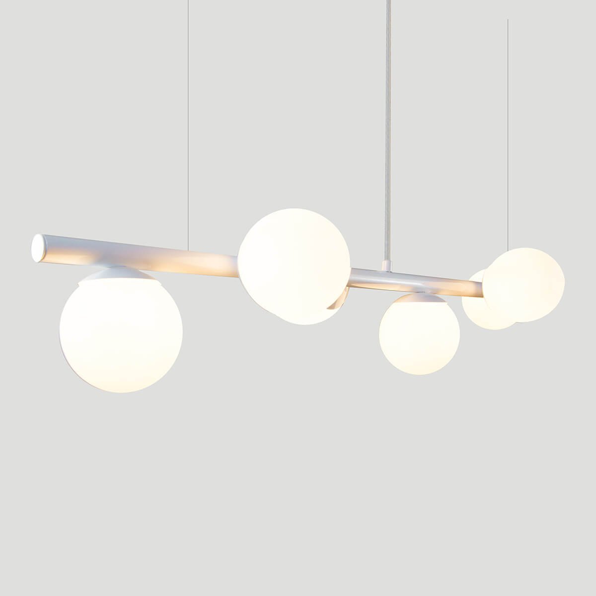 Lustre Pendente Figo Branco - 6 Globos Esfera de Vidro Branco - 3