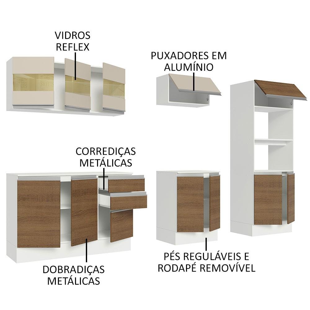 Armário de Cozinha Completa 100% MDF 250 cm Branco/Rustic/Crema Smart Madesa 02 - 5