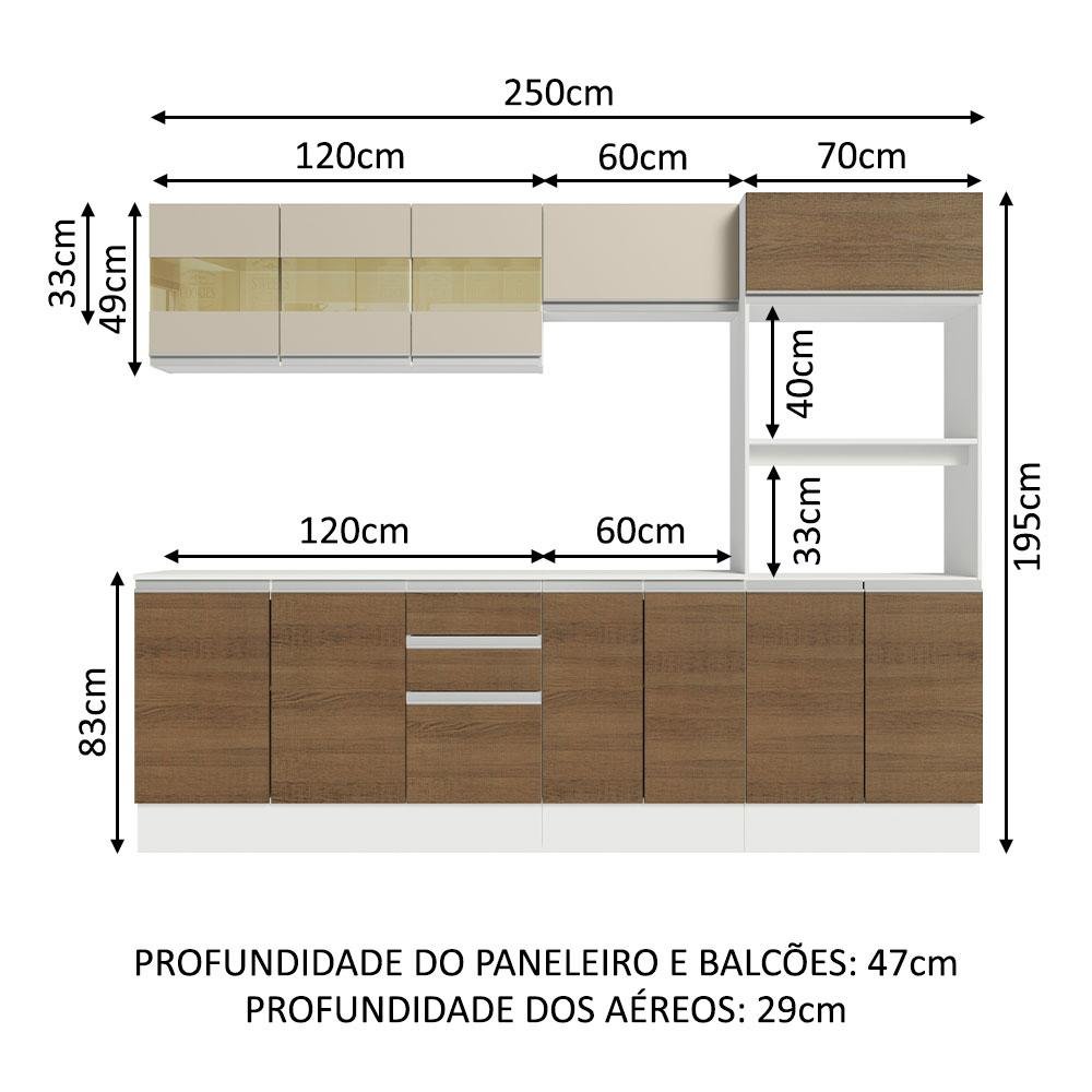 Armário de Cozinha Completa 100% MDF 250 cm Branco/Rustic/Crema Smart Madesa 02 - 4