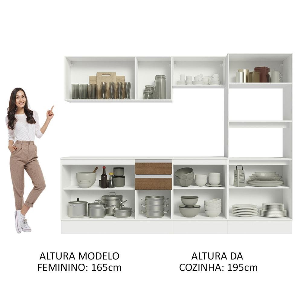 Armário de Cozinha Completa 100% MDF 250 cm Branco/Rustic/Crema Smart Madesa 02 - 6