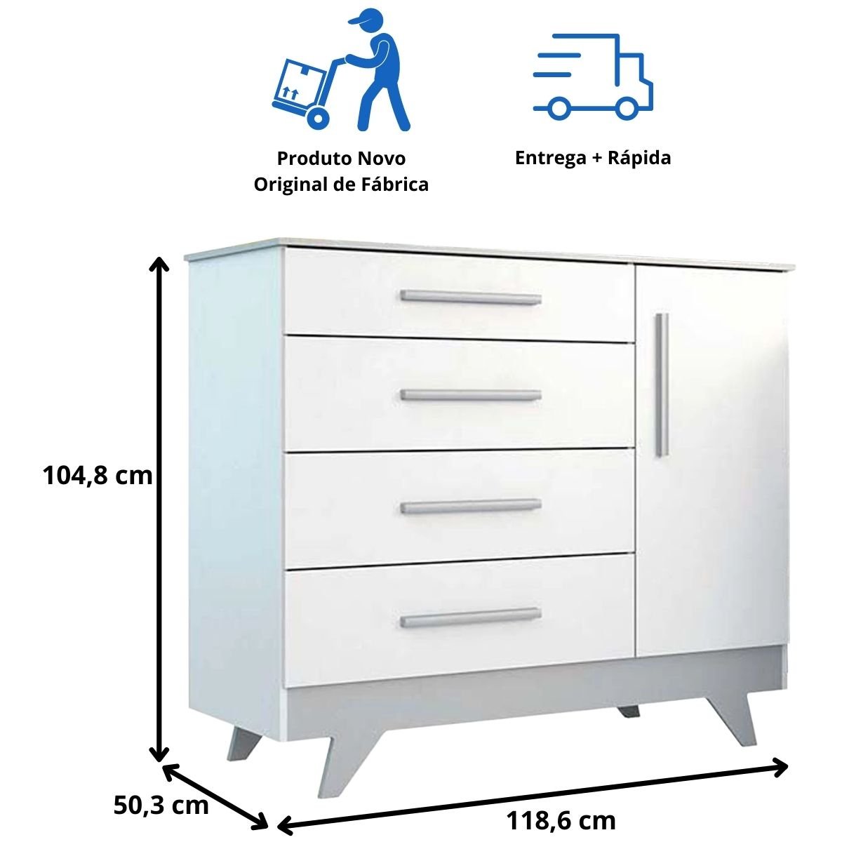 Quarto Bebê Completo Berço Mini Cama E Cômoda Retrô Peroba - Branco Brilho com Cinza - 8