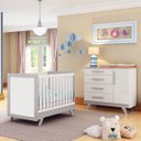 Ver imagem 2 de Quarto Bebê Completo Berço Mini Cama E Cômoda Retrô Peroba - Branco Brilho com Cinza